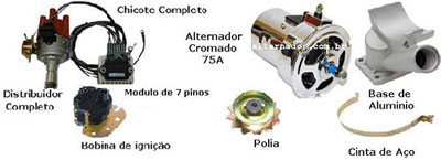 KIT IGNI��O VW + ALTERNADOR CROMADO 75A - DIGA ADEUS AO DINAMO E PLATINADO!!